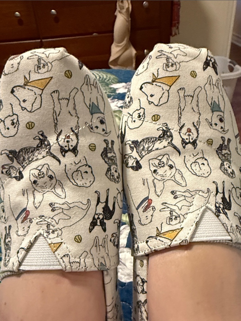 Toms White Canvas Slip-Ons with Multicolor Dog Print